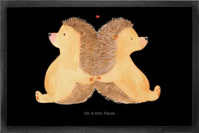 Produktbild von Mr. & Mrs. Panda Gummimatte Igel händchenhaltend 50 x 75 cm - Schwarz - Geschenk, Verliebt, Verknallt, Lieblingsmensch, Schmutzmatte, Bodenvorleger, Hochzeit, Freundin