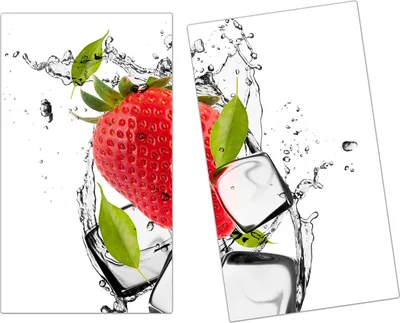 Produktbild von Spritzschutz Herdabdeckplatte Schneidebrett aus Glas Erdbeere im Wassersplash 2-Teilig (60x52cm)
