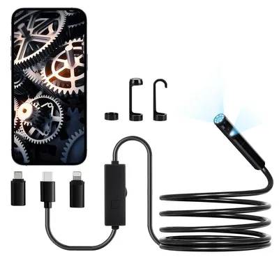 Zdjęcie produktu dla Kamera endoskopowa VEVOR z oświetleniem, dwuobiektywowy endoskop dla systemów Android i iOS, kamera inspekcyjna 1920P HD z 8+1 diodami LED, 2-krotny zoom