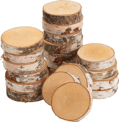 Baumscheiben 20 Stk. Dekoholz Holzscheiben Holzplatten 8 - 10 cm