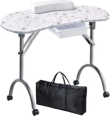 Zdjęcie produktu dla Stół do manicure - blat do stylizacji paznokci - składany, z kółkami - 96 x 18 x 46 cm - biały