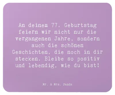 Produktbild von Mr. & Mrs. Panda Mauspad Spruch 77. Geburtstag Geschichten - Lavendeltraum - Geschenk, Alter, feiern, positive Momente, mousematte, Mousepad, Freude, Happy Birthday