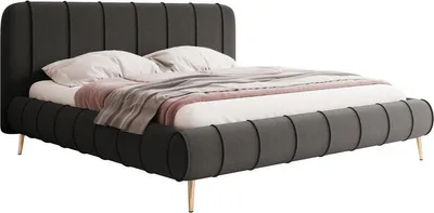 Produktbild von MIRJAN24 Polsterbett Slim XI mit Gold Füße, Dopellbett mit Bettkasten, Leistenlattenrost aus Holz (Farbe: Kronos 22, Größe: 180x200 cm)