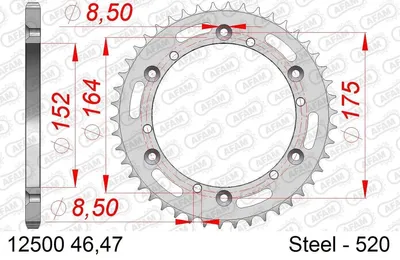 Produktbild von AFAM Kettenrad 12500-47 Hinten für YAMAHA MOTORCYCLES DT Stahl