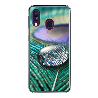 Produktbild von MuchoWow® Handyhülle Schutzhülle Hülle für Samsung Galaxy A40 Nahaufnahme eines Wassertropfens auf einer Pfauenfeder Silikon Softcase Handy Hülle - Handy-Tasche