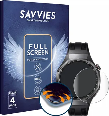 Produktbild von 4x Savvies Fullscreen Schutzfolie für Huawei Watch GT 6 / 6 Pro (46 mm) Displayschutz Folie Fullcover Klar Transparent