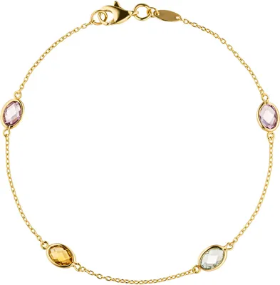 Produktbild von 0,8mm Armband Ankerarkette, Blautopas Citrin Amethysten 585 Gold Gelbgold, 19cm