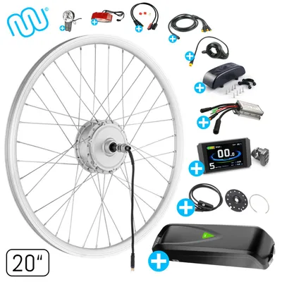 Produktbild von windmeile | E-Bike Umbausatz, Hinterrad Motor, inklusive Akku, mit komplettem Zubehör, Silber, 20“ Zoll, Umbau Kit, Pedelec
