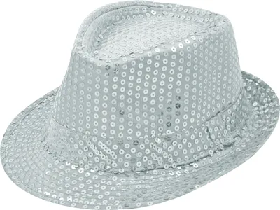 Produktbild von Paillettenhut Partyhut Trilby Hut Blink Fedora Bogart Glitzerhut Disco-Hut, silber