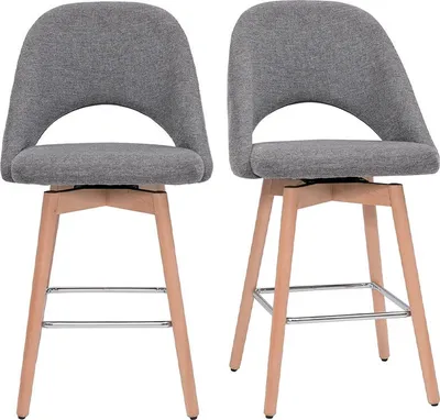 Produktbild von Miliboo - Skandinavische Barhocker aus grauem Stoff mit Samteffekt und massivem Hevea H65 cm (2er-Set) COSETTE