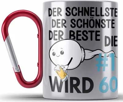 Produktbild von Trendation - 60. Geburtstag Edelstahl Tasse Karabiner Geschenk Männer Vater 50er Geschenkidee Mann Lustig Spruch (Rot)