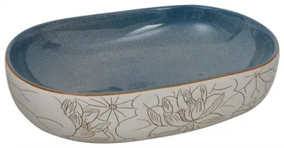 Produktbild von vidaXL Aufsatzwaschbecken Sandfarben Blau Oval 59x40x14 cm Keramik
