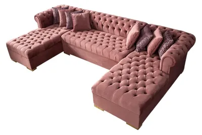 Zdjęcie produktu dla Różowa sofa narożna w kształcie litery U – duża sofa tapicerowana do salonu