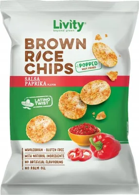 Zdjęcie produktu dla Chipsy ryżowe Livity o smaku papryki 60g