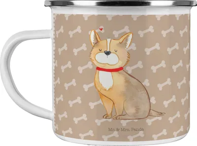 Produktbild von Mr. & Mrs. Panda Haferl Hund Glück - Hundeglück - Geschenk, Spruch, Kaffeepott, Teetasse, Hundeliebe, Teebecher, Pott, reisetasse, Corgie, Sprüche, Herz, Emaille Tasse