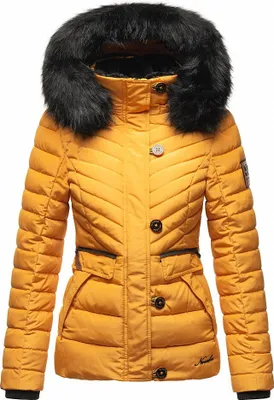 Produktbild von Navahoo Damen Winter Jacke Stepp Winterjacke Mantel Kunstfell Kapuze Wisteriaa Gelb Gr. 38 - M