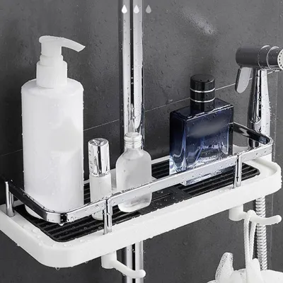 Produktbild von Duschschienenregal,Duschablage ohne Bohren, duschablage für duschstange für Duschstange Seifenkorb Verstellbar Höhe