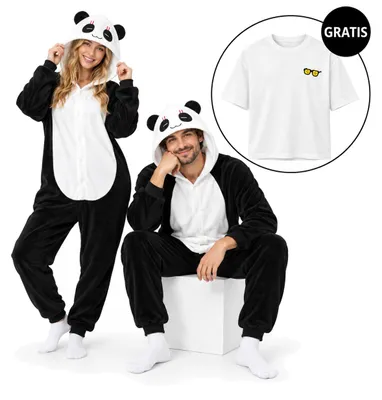 Obrázek produktu pro Pyžamo Onesie Kigurumi Panda Převlek Kostým XXL: 185-195cm + Oversize tričko XL