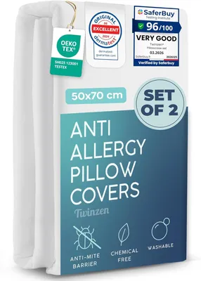 Produktbild von Set aus 2 Kissenbezügen, 50x70 cm - 50x70 Kissenbezüge gegen Milben, hypoallergen und frei von Chemikalien