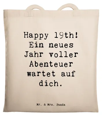 Produktbild von Mr. & Mrs. Panda canvas tasche Spruch 19. Geburtstag Abenteuer - Transparent - Geschenk, Laptoptasche, Jutebeutel, Tote Bag, Happy Birthday, Schultasche, junge Erwachsene