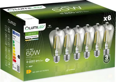 Produktbild von LUMILED 6x ST64 E27 LED Vintage Lampe 8W Entspricht 60W 880 Lm Glas Leuchtmittel Edison 4000K Neutralweiß Birne Retro 360° Glühbirnen Filament