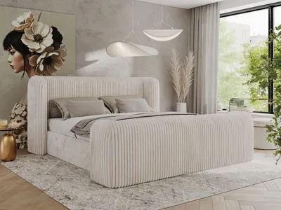 Produktbild von MKS MEBLE Doppelbett Polsterbett mit Lattenrost 140x200 EMORA CLASSIC DUO Bett mit Kopfteil Multipocket Matratze ELORI LUX Beige Cord