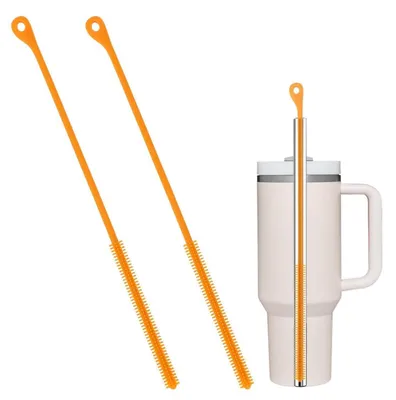 Zdjęcie produktu dla 2 szczotki do czyszczenia silikonowe, 24 cm, pomarańczowe, do czyszczenia słomek