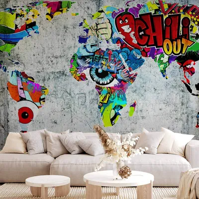 Produktbild von Vlies Fototapete - Map - Graffiti 200x140 cm Karten k-A-0030-a-b
