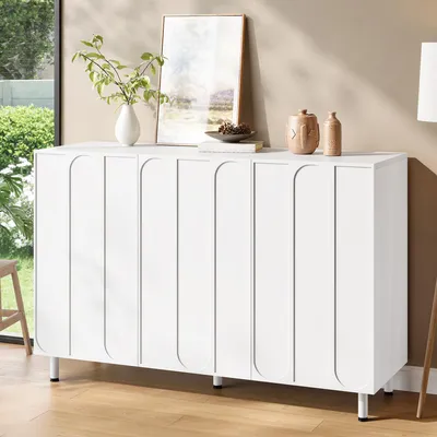 Produktbild von okwish Sideboard mit großzügigem Stauraum, vertikaler Bogenstruktur,Schuhschrank verstellbaren Einlegeböden,Weiß