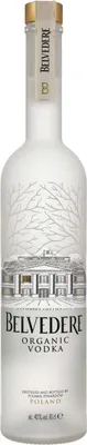 A bottle of Belvedere Organic Vodka.
