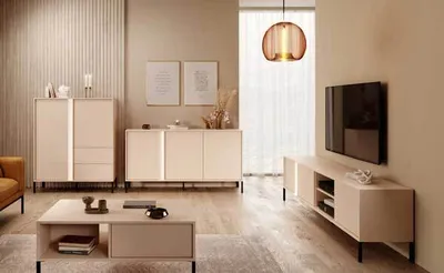 Produktbild von Wohnzimmer-Set Wohnwand Dast 3-teilig beige mit LED-Beleuchtung