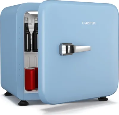 Produktbild von Klarstein Audrey Evo 43L Mini Kühlschrank - Retro-Design, Leise 40 dB, Kompakter Kühlschrank Klein mit Verstellbaren Füßen und Wendetür, Mechanischer Thermostat, Weiß, Ideal für Schlafzimmer und Büros