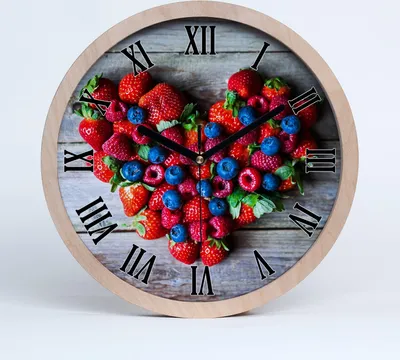 Produktbild von Holzuhr 30fi cm wanduhr - schwarze Spitzen - Herz mit Obst
