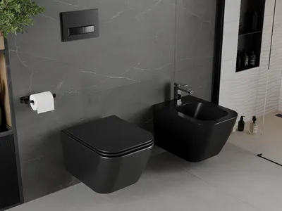 Image de Mexen Madox Cuvette de WC sans rebord avec plaque mince à chute lente, duroplast, Matte Black - 30154070