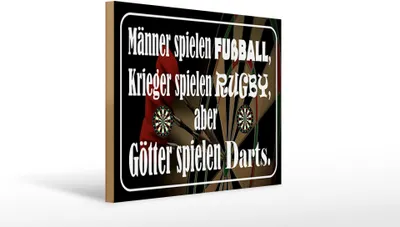 Produktbild von Holzschild Männer spielen Fußball aber Götter Dart, 40 x 30 cm, Holzschilder Spruch Sport Hobby