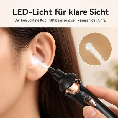 Produktbild von Elektrischer Ohrenschmalz Entferner mit LED-Licht, wiederaufladbarer Ohrenreiniger mit Saugsystem und Reinigungszubehör