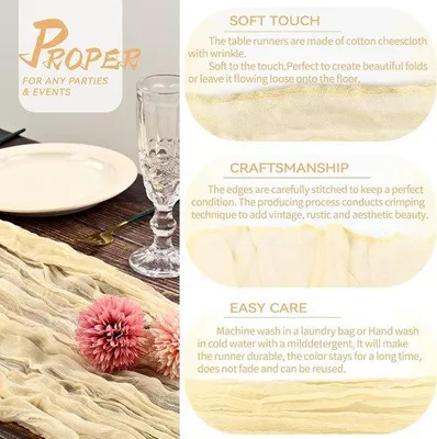 Produktbild von 2 weiße, lichtbeige, 90 x 300 cm, ivoor, rustikale Stofftischdecke, boho-Tischdecke, Käsedochtisch, Käsedochtisch, Tischdecke für Hochzeit, Hochzeitsfeiertisch, weiße Tischdecke.