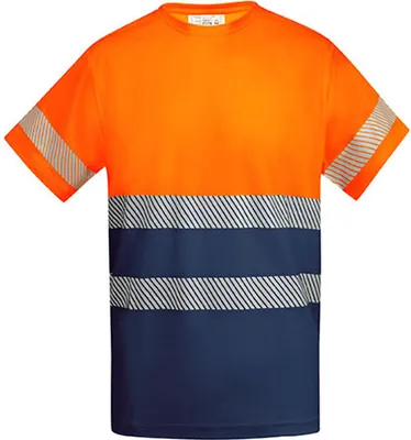 Produktbild von Roly Workwear HV9317 | T-Shirt Tauri Arbeitsshirt Herren - Farbe: Navy Blue 55/Fluor Orange 223 - Größe: XL