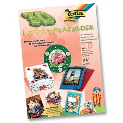Produktbild von Folia 3D Motivbogenblock Bastelset Ganzjahr, 20 Bogen DIN A4, bunt (1 Set)