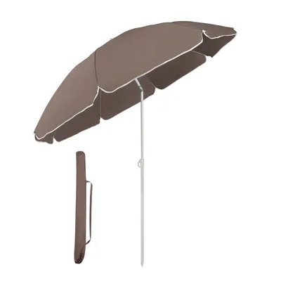 Produktbild von Sekey Sonnenschirm Rund Ø 160 cm Terrassen Gartenschirm Strandschirm mit kurbel & Schutzhülle Neigungswinkel und Höhe verstellbar, Braun