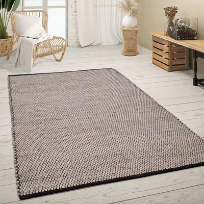 Produktbild von Teppich Wohnzimmer Kurzflor Jute Handgewebt Meliertes Ethno Muster Naturfaser Grösse 120x170 cm