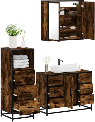 Zdjęcie produktu dla Maison Exclusive – 3-częściowy zestaw mebli łazienkowych z drewna dębowego