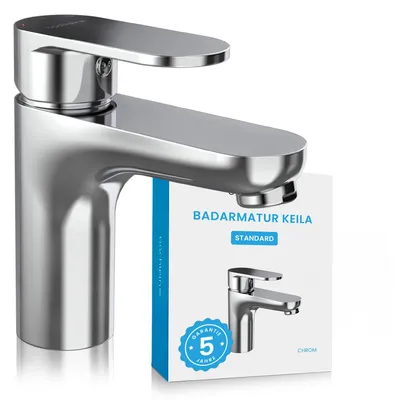 Produktbild von Bächlein Wasserhahn fürs Bad in klassischem Design, Einhebelmischer mit langlebiger Keramikkartusche und Montage-Set, Badarmatur Chrom