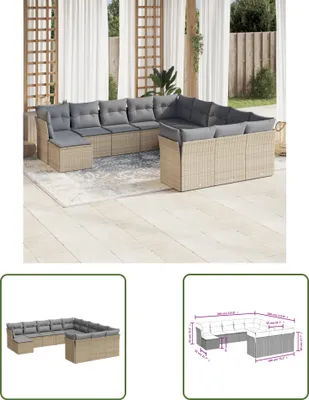 Produktbild von The Living Store 12-tlg. Garten-Sofagarnitur mit Kissen Beige Poly Rattan