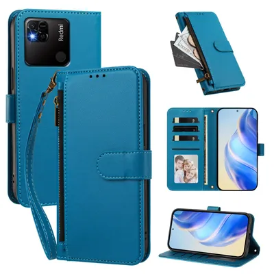 Produktbild von Geldbörse Hülle für Xiaomi Redmi 10A/Redmi 9C, Kunstleder Handyhülle mit Kartenfächer, Ständer, Handschlaufe Blau