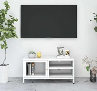 Obrázok produktu pre Maison Exclusive – TV skrinka, biela, 90 x 30 x 44 cm, oceľ a sklo