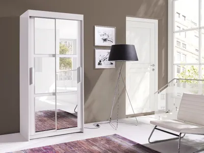Produktbild von Kleiderschrank Schiebetürenschrank KARO 100 mit Spiegiel Weiß