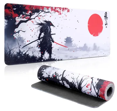 Productafbeelding van Gaming-muismat 800 x 300 mm - XXL-muismat - Grote, antislip muismat - Verbetert precisie en snelheid (Japanse samurai (A))