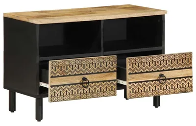 Image de Meuble TV en bois de mango massif, design industriel