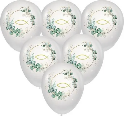 Produktbild von 10 Ballons Eucalyptus Golden Fish - Fisch um Eukalyptus weiß Ø27cm